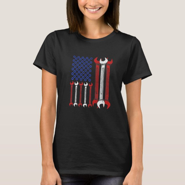 Camiseta Red White Blue American Tools Flag Mechanic Fa (Frente)