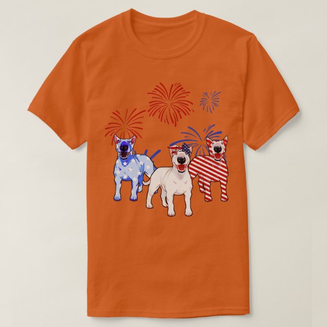 Camiseta Red White Blue Bull Terrier American Flag 4th Of J (Frente do Design)