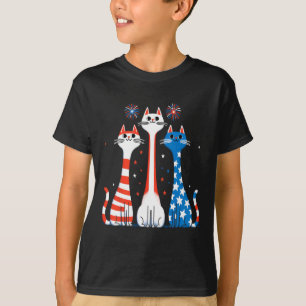 Camiseta Red White Blue Cats Usa Flag Firework 4 De Julho