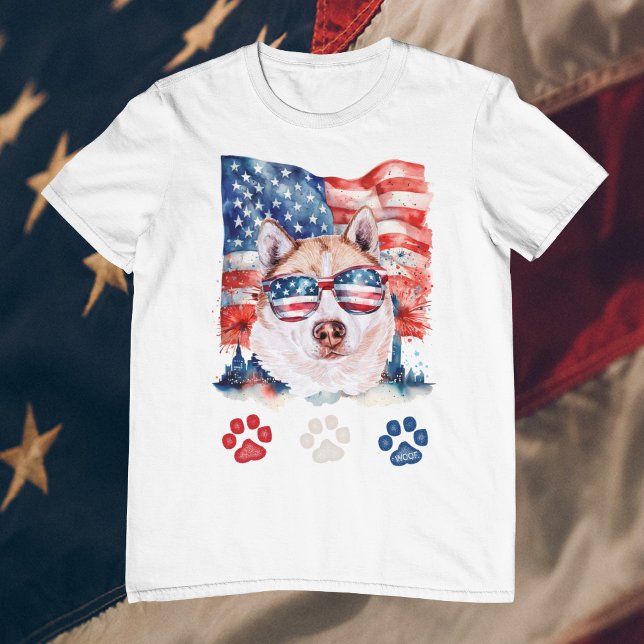 Camiseta Red White Blue Cream Siberian Husky 4 de julho (Criador carregado)
