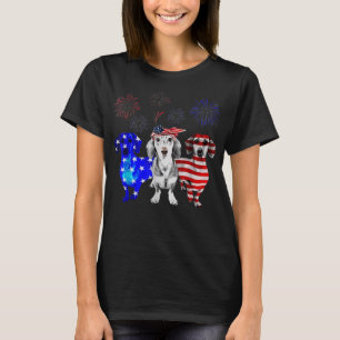 Camiseta Red White Blue Dachshund EUA Flag Fireworks 4th Of