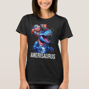 Camiseta Red White Blue Dinossaur Amerisaurus Firework 4th