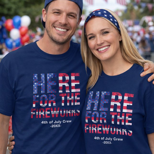 Camiseta Red White Blue Fireworks 4th of July Family Crew  (Criador carregado)