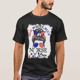 Camiseta Red White Blue Nurse Tripulação Mensageira 4 de ju