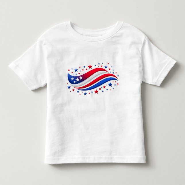Camiseta Red White Blue Stars & Wave Design – USA Pride Shi (Frente)