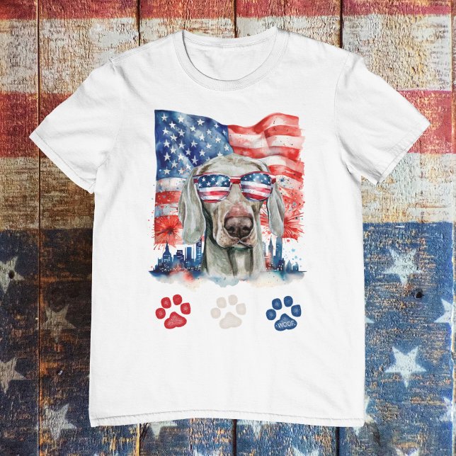 Camiseta Red White Blue Weimaraner Dog American 4 de julho (Criador carregado)