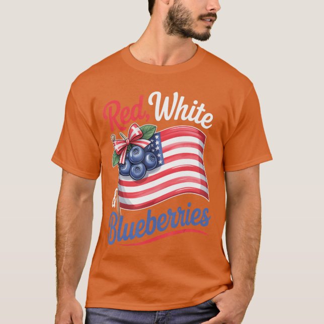 Camiseta Red White Blueberries Coquette Flag Bow engraçado (Frente)