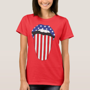 Camiseta Red White e Blue American Flag Tongue Out