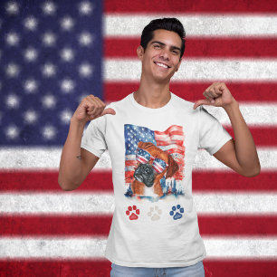 Camiseta Red White e Blue Boxer Dog American 4 de julho