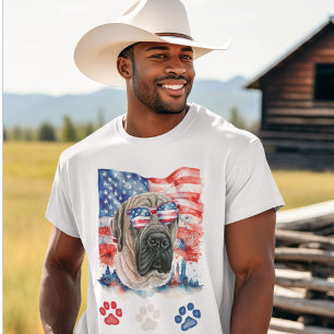 Camiseta Red White e Blue English Mastiff Dog 4 de julho