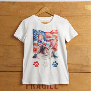 Camiseta Red White e Blue French Buldog Dog 4 de julho