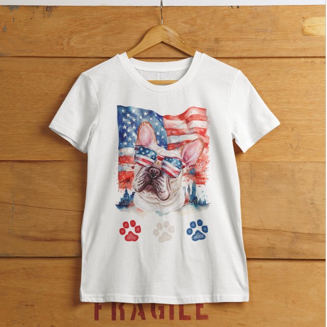 Camiseta Red White e Blue French Buldog Dog 4 de julho (Criador carregado)