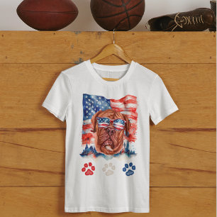 Camiseta Red White e Blue French Mastiff Dog 4 de julho