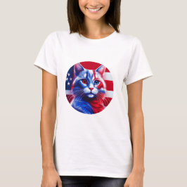 Camiseta Red White E Blue Neon Cat Com Bandeira Anerica