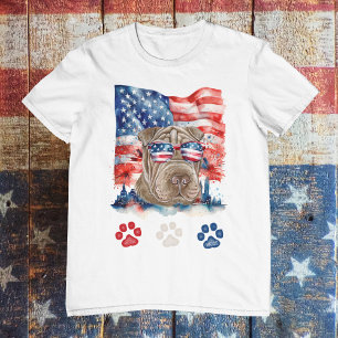 Camiseta Red White e Blue Shar Pei Dog Pet 4 de julho