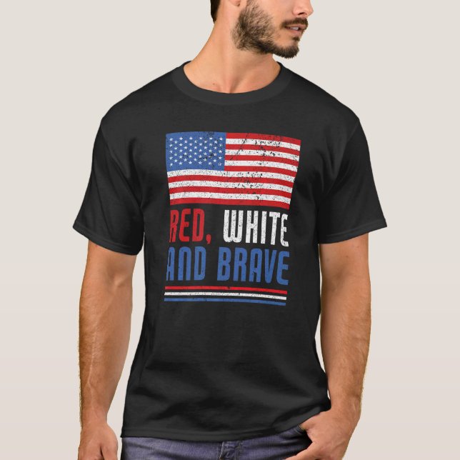 Camiseta Red White E Brave American Flag Usa Engraçado 4º D (Frente)