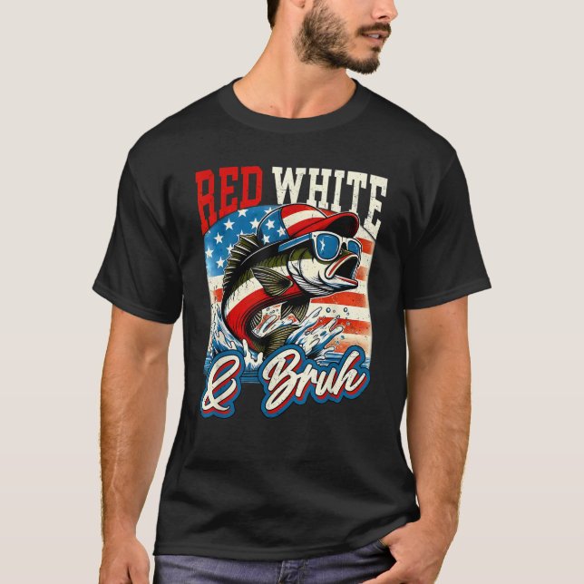 Camiseta Red White e Bruh 4 de julho Pesca Bandeira America (Frente)