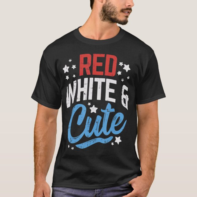 Camiseta Red White E Cute USA 4 De Julho Mulheres Patriotas (Frente)