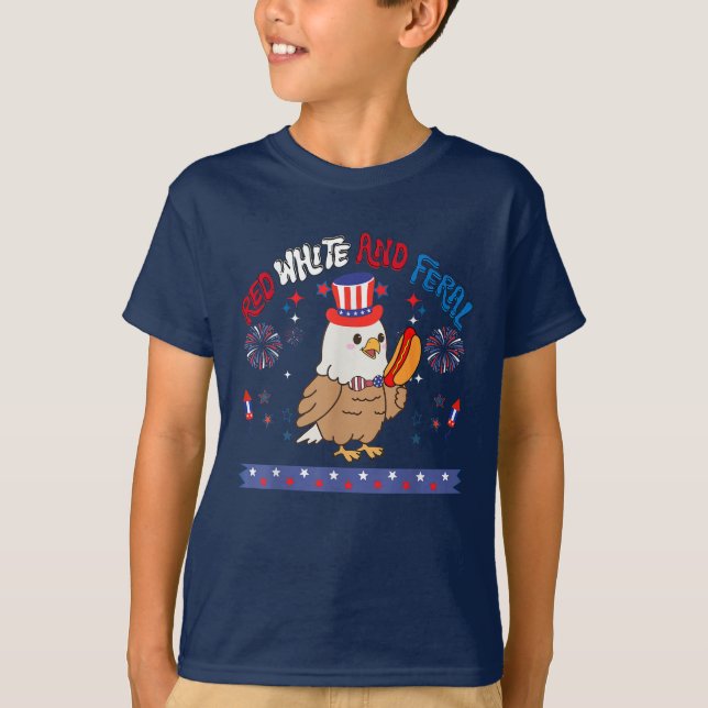 Camiseta Red White e Feral Funny Eagle 4 de julho (Frente)