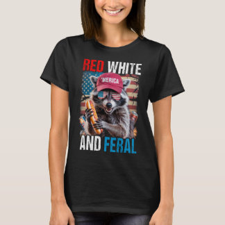 Camiseta Red White E Feral Funny Raccoon Patriótico 4º