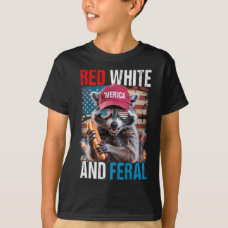 Camiseta Red White E Feral Funny Raccoon Patriótico 4º