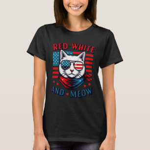Camiseta Red White E Meow Cat American Flag 4 De Julho M