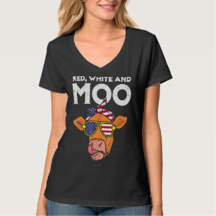 Camiseta Red White E Moo Patriótica Vaca Usa Bandeira 4º De
