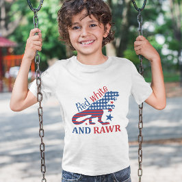 Camiseta Red White e Rawr 4 de julho Dinossaur Kid