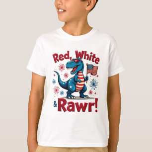 Camiseta Red White e Rawr Cute Dinossaur EUA Bandeira