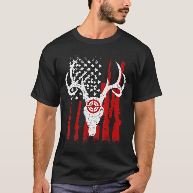 Camiseta Red White-Vintage Deer Hunting American Flag (Frente)