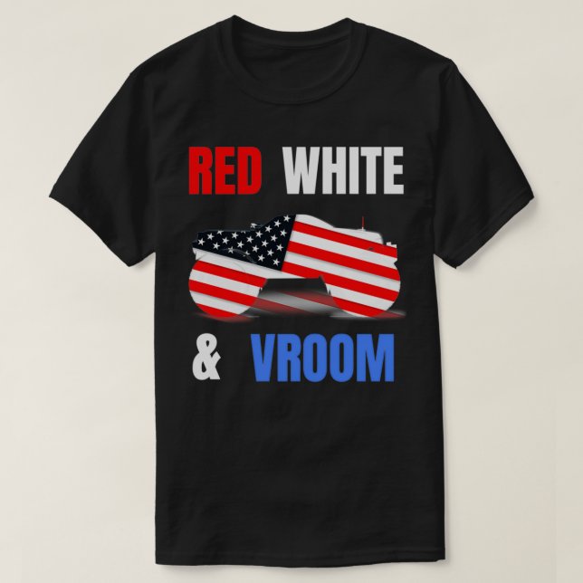 Camiseta Red White Vroom Monster Truck Lover American Flag (Frente do Design)