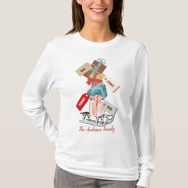 Camiseta Red White Winter Sleigh Fofo Moderno Natal (Frente)