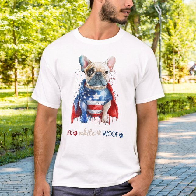 Camiseta Red White Woof Patriotic French Buldogue 4 de julh (Criador carregado)