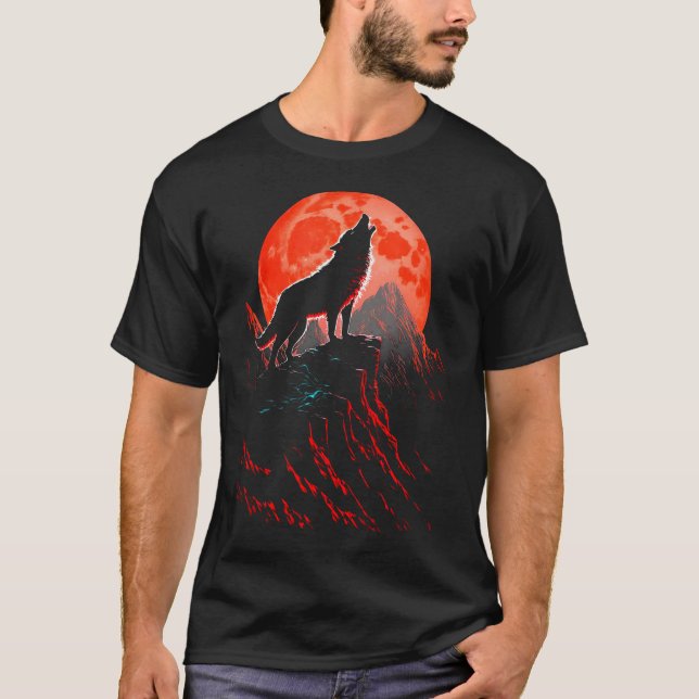 Camiseta Red Wolf Howling At The Moon Forest Wild Animals L (Frente)
