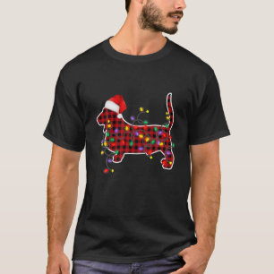 Camiseta Red Xadrez Basset Hound Dog Luzes de Natal Pajama
