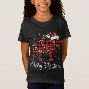 Camiseta Red Xadrez Buffalo French Buldog Feliz Natal P
