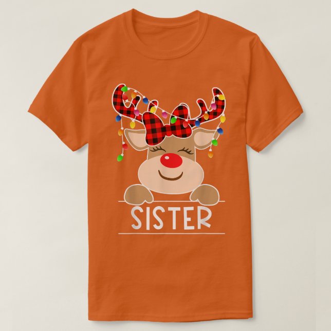 Camiseta Red Xadrez Reindeer Irmã Natal Christma (Frente do Design)