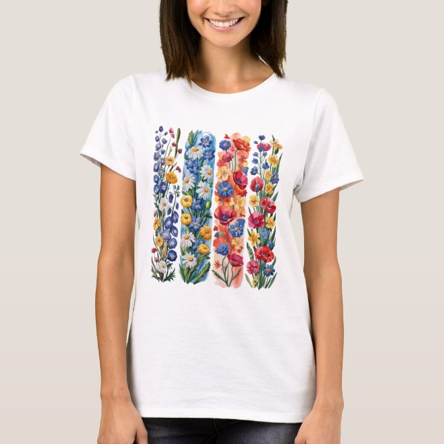 CAMISETA RED YELLOW BLUE WHITE PRETTY WILDFLOWERS (Frente)