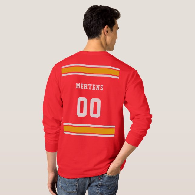 Camiseta Red Yellow White Sports Team Name Long Sleeve (Parte Traseira Completa)