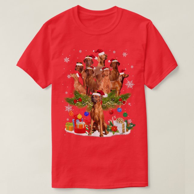 Camiseta Redbone Coonhound Christmas Tree Lights Funny Dog  (Frente do Design)