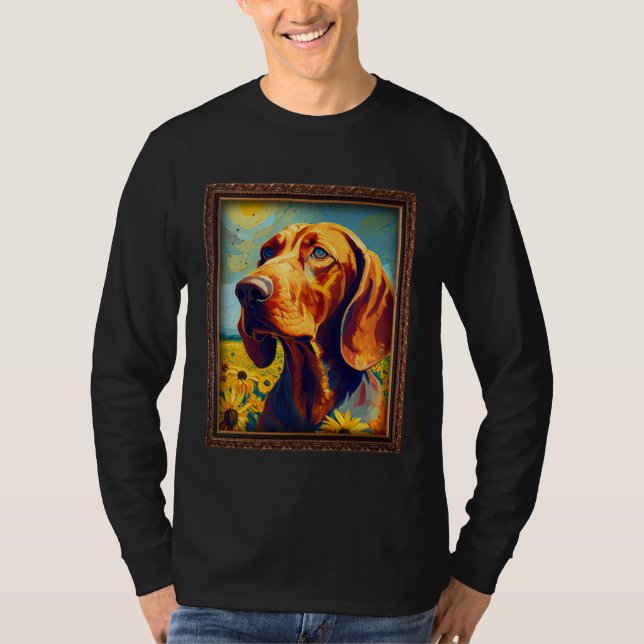 Camiseta Redbone Coonhound Painting Sunflower Flower Mom Wo (Frente)