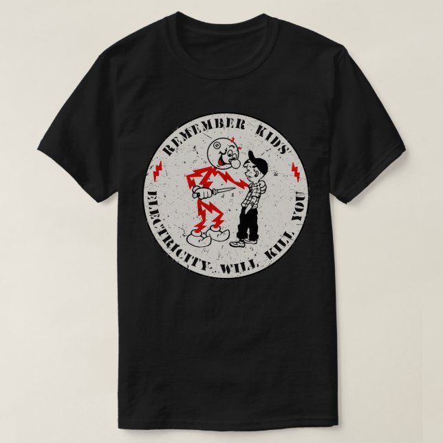 Camiseta Reddy Kilowatt lembra que a eletricidade das crian (Frente do Design)
