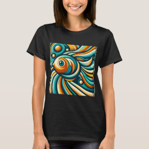 Camiseta Redemoinho de Peixe Abstrato Retro em Azul Turques