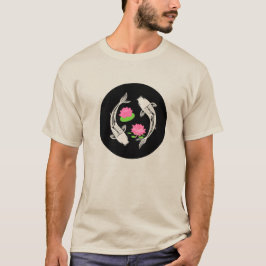 Camiseta Redemoinho de Peixes Koi Minimalista Com Lirios de