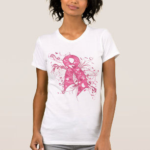 Camiseta Redemoinho floral cor-de-rosa da fita do cancro da