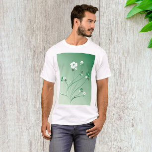 Camiseta Redemoinhos Florais Verdes e Flores Brancas