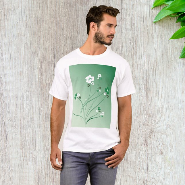 Camiseta Redemoinhos Florais Verdes e Flores Brancas (Criador carregado)