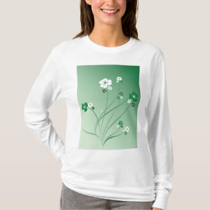 Camiseta Redemoinhos Florais Verdes e Flores Brancas