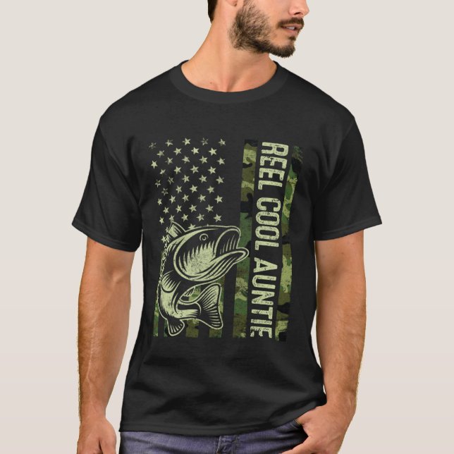Camiseta Reel Cool Auntie Camouflage American Flag Fishing (Frente)
