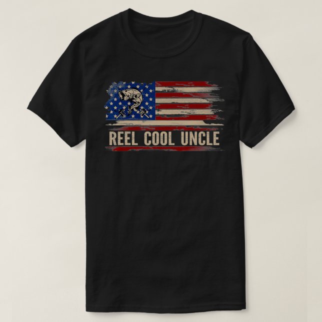 Camiseta Reel Cool Uncle American USA Flag Funny FishingFis (Frente do Design)